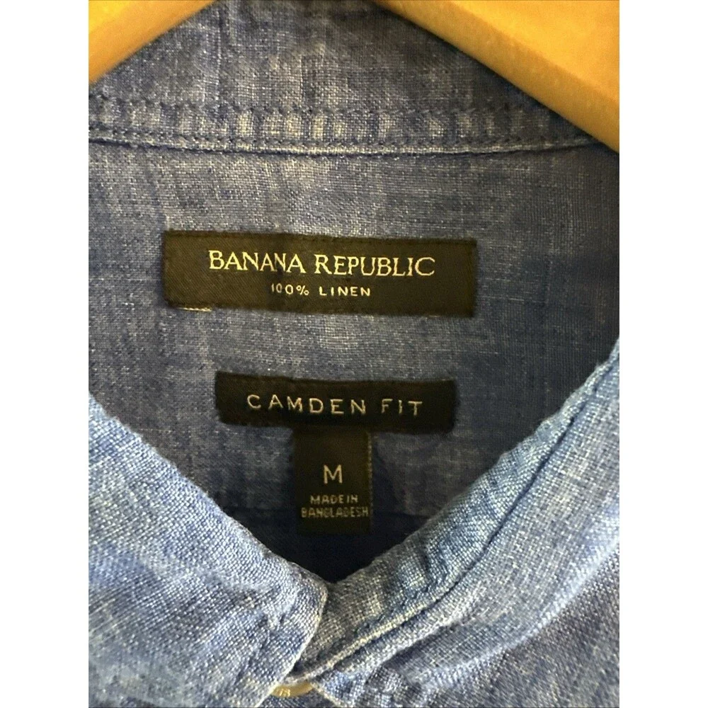 Banana Republic Short Sleeve Button-Down Size M Blue  100% Linen Preppy Camden